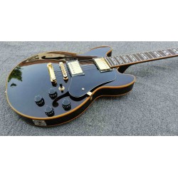 Gibson ES 339 Semi Hollow Body Gloss Black Jazz Electric Guitar Double F Holes Yellow Body Binding Gold Hardware Double Parallelogram Inlay Tuilp Tuners