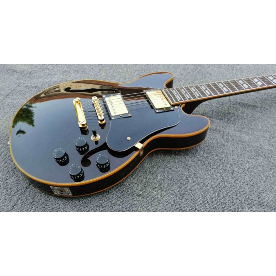 Gibson ES 339 Semi Hollow Body Gloss Black Jazz Electric Guitar Double F Holes Yellow Body Binding Gold Hardware Double Parallelogram Inlay Tuilp Tuners