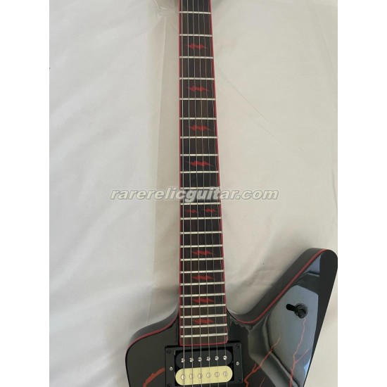 In Stock Washburn Dimebag Darrell Blood Bolt Red Lightning Black Electric Guitar Red Binding Floyd Rose Tremolo Bridge Black Hardware 