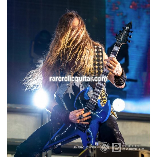 Zakk Wylde Audio Warhammer Dimebag Darrell Cowboys From Hell Blue Lightning Electric Guitar Large Block Inlay Floyd Rose Tremolo Bridge Whammy Bar Black Hardware