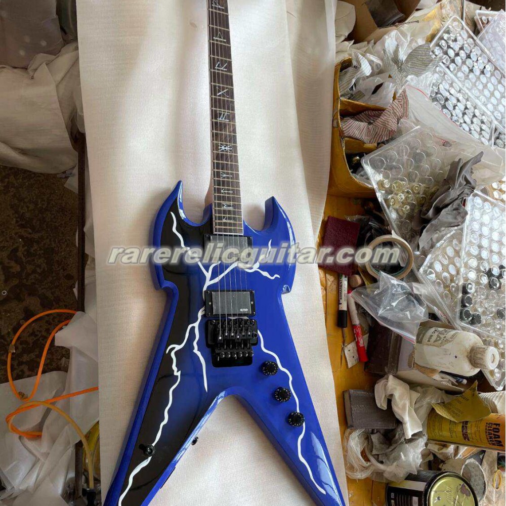 Zakk Wylde Dimebag Darrell Blue Lightning Pantera Warhammer Electric Guitar China EMG Pickups Floyd Rose Tremolo Black Hardware