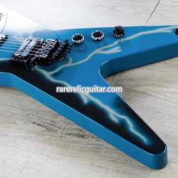 Washburn Dimebag Darrell Dime DimeBolt Dean From Hell Blue Lightning Electric Guitar Dot Inlay Floyd Rose Tremolo Bridge Whammy Bar Locking Nut Chrome Grover Tuners