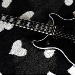 Custom Tak Matsumoto Doublecut Ebony Standard Black Electic Guitar White MOP Block Fingerboard Inlay Traditional Tulip Tunders