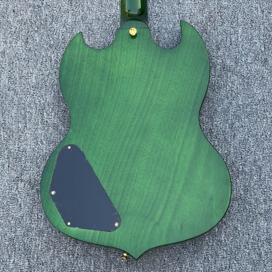 Custom L5 Trans Green Quilted Mape Top SG Double Cutaway Electric Guitar Abalone Body Binding & Inlay, Gold Hardware, Grover Tuners, Maple Fingerboard