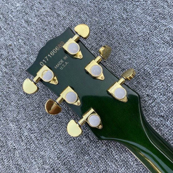 Custom L5 Trans Green Quilted Mape Top SG Double Cutaway Electric Guitar Abalone Body Binding & Inlay, Gold Hardware, Grover Tuners, Maple Fingerboard