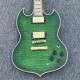 Custom L5 Trans Green Quilted Mape Top SG Double Cutaway Electric Guitar Abalone Body Binding & Inlay, Gold Hardware, Grover Tuners, Maple Fingerboard