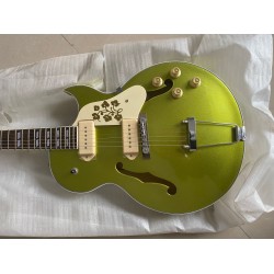 Custom Shop ES 295 Memphis Scotty Moore Metallic Green Gold Hollow Body Electric Guitar Double F Holes, White P90 Pickups, Trapeze Tailpiece