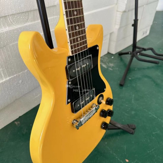 Double Cutaway Cream Yellow Junior Electric Guitar TV YELLOW SPECIAL, DOUBLECUT, Black Pickguard, Black P90 Pickups, Wrap Arround Tailpiece