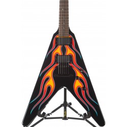 Metallic James Hetfield JH-1 Hot Rod Flying V Red Flames Electric Guitar "M" Ninja Star Inlay, China EMG Pickups, Black Hardware