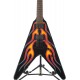 Metallic James Hetfield JH-1 Hot Rod Flying V Red Flames Electric Guitar "M" Ninja Star Inlay, China EMG Pickups, Black Hardware