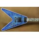 Super Rare Flamethrower Flying V Ultima Indigo Blue Flame Maple Top Electric Guitar White Pearloid & Abalone Flame Inlay, 2 Humbucker Pickup