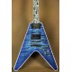 Super Rare Flamethrower Flying V Ultima Indigo Blue Flame Maple Top Electric Guitar White Pearloid & Abalone Flame Inlay, 2 Humbucker Pickup