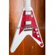 Ltd Dave Rude Flying V White Electric Guitar Hard Maple Fingerboard, Red Pearloid Pickguard, coil-splitting Pickups, Grover Tuners