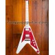 Ltd Dave Rude Flying V White Electric Guitar Hard Maple Fingerboard, Red Pearloid Pickguard, coil-splitting Pickups, Grover Tuners