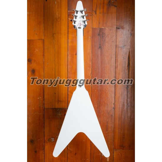 Ltd Dave Rude Flying V White Electric Guitar Hard Maple Fingerboard, Red Pearloid Pickguard, coil-splitting Pickups, Grover Tuners