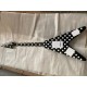 Custom Randy Rhoads Polka Dot V Black & White Dot Electric Guitar Floyd Rose Tremolo Bridge Whammy Bar Chrome Hardware