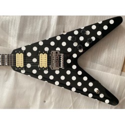 Custom Randy Rhoads Polka Dot V Black & White Dot Electric Guitar Floyd Rose Tremolo Bridge Whammy Bar Chrome Hardware