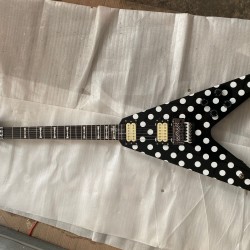 Custom Randy Rhoads Polka Dot V Black & White Dot Electric Guitar Floyd Rose Tremolo Bridge Whammy Bar Chrome Hardware