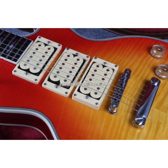 In Stock Frehley Budokan Signature Cherry Sunburst Flame Maple Top Electric Guitar Lightning Bolt Inlay Mirror Back Plate & Truss Rod Cover Three Pickups