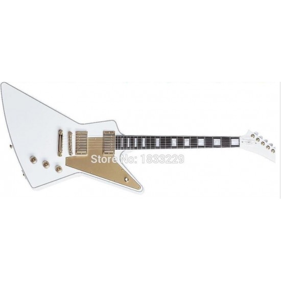 Custom Shop White Explorer Electric Guitar Gold Pickguard & Hardware Block White Pearl Fingerboard Inlay