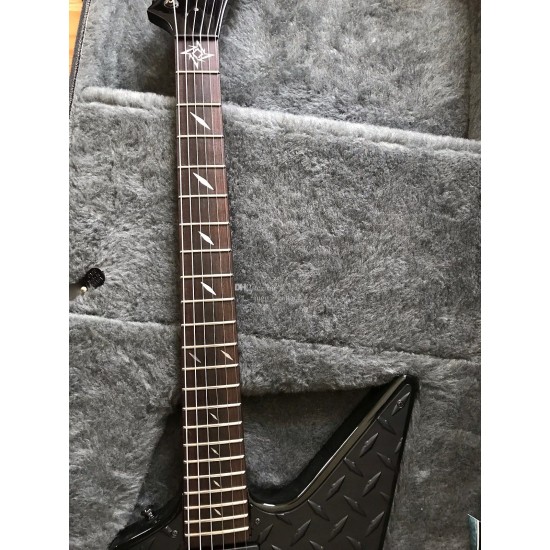 LTD JH-2 James Hetfield Matte Black Diamond Plate Explorer Electric Guitar Ninja Star Inlay China EMG Pickups Black Hardware