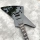 Heavy Metal Ironic James Hetfield Gloss Black Explorer Electric Guitar Man to Wolf Inlay, Active Pickups & 9V Battery Box, Black Hardware