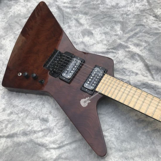 7 Strings James Hetfield Dark Red Brown Explorer Electric Guitar Maple Fingerboard, Floyd Rose Tremolo Bridge, Black Hardware, Passive Pickups, 9V Battery Box