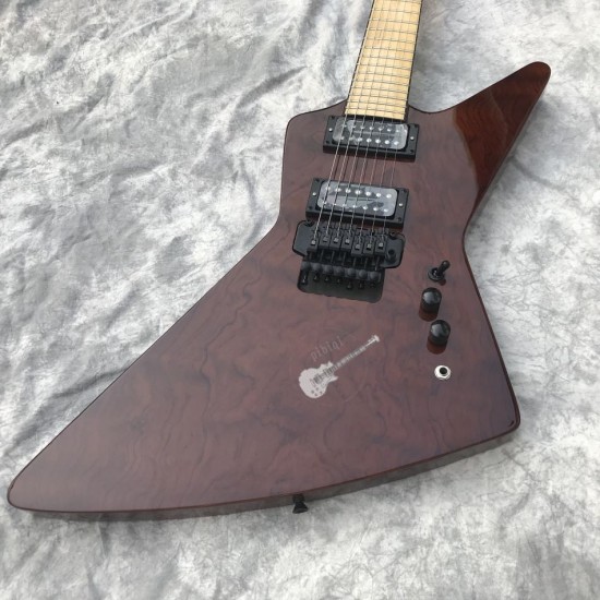 7 Strings James Hetfield Dark Red Brown Explorer Electric Guitar Maple Fingerboard, Floyd Rose Tremolo Bridge, Black Hardware, Passive Pickups, 9V Battery Box