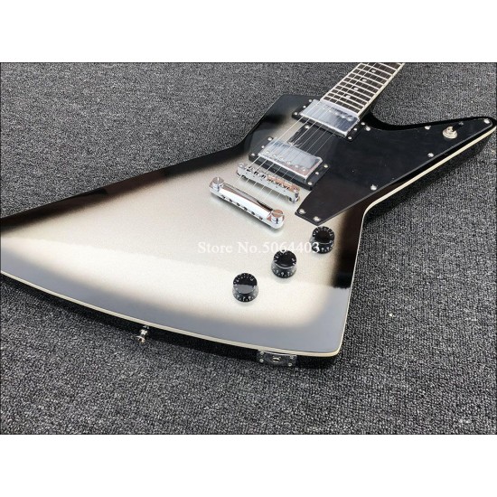 Custom Silver Burst Explo Electric Guitar Dot Inlay, Chrome Hardware, Black Speed Knobs