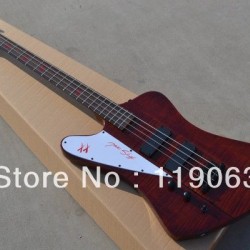 Custom 4 Strings Fire Thunderbird Nikki XX Signature Wine Red Flame Maple Top Electric Bass Guitar EMG Pickups Black Hardware