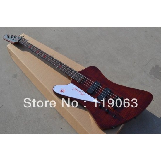 Custom 4 Strings Fire Thunderbird Nikki XX Signature Wine Red Flame Maple Top Electric Bass Guitar EMG Pickups Black Hardware