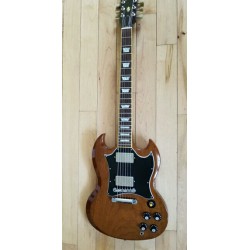 In Stock Satin Walnut Brown SG Electric Guitar Pearl Trapezoid inlay Tuilp Tuners Ship out in 3 Days Chrome Hardware