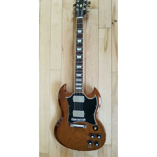 In Stock Satin Walnut Brown SG Electric Guitar Pearl Trapezoid inlay Tuilp Tuners Ship out in 3 Days Chrome Hardware