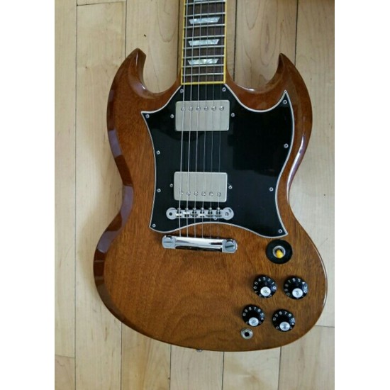 In Stock Satin Walnut Brown SG Electric Guitar Pearl Trapezoid inlay Tuilp Tuners Ship out in 3 Days Chrome Hardware