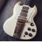 1968 Jimi SG Vintage White Double Cutaway Electric Guitar Long Version Maestro Vibrola Tremolo Bridge, Gold Hardware, Rosewood Fingerboard