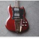 Collector Angus Young Wine Red SG Electric Guitar Engraved Lyre Long Vibrola Maestro tremolo, Pearl trapezoid inlay, Tuilp Tuners, Chrome Hardware