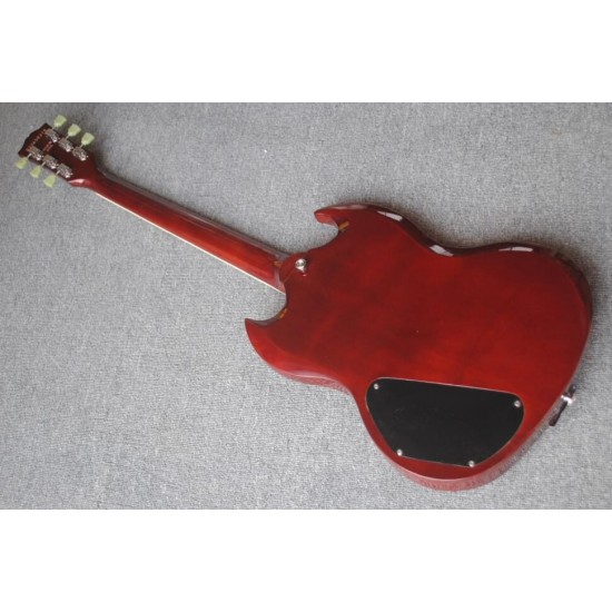 Collector Angus Young Wine Red SG Electric Guitar Engraved Lyre Long Vibrola Maestro tremolo, Pearl trapezoid inlay, Tuilp Tuners, Chrome Hardware