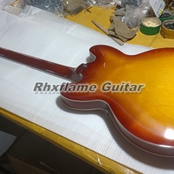 Custom JohnLennon Casino Vintage Sunburst Semi Hollow Body Jazz Electric Guitar Double F Hole Dog Ear Metal P90 Pickup Trapeze Tailpiece