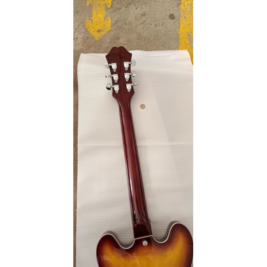 Custom JohnLennon Casino Vintage Sunburst Semi Hollow Body Jazz Electric Guitar Double F Hole Dog Ear Metal P90 Pickup Trapeze Tailpiece