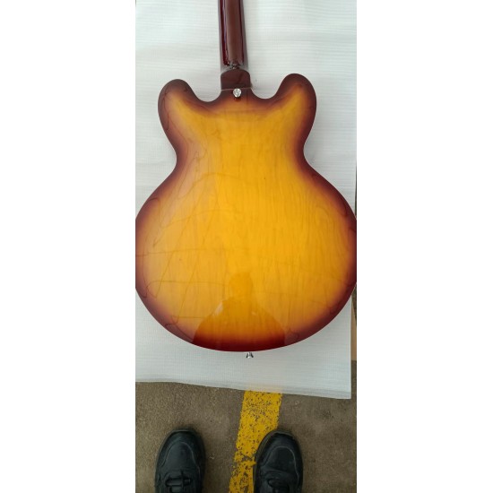 Custom JohnLennon Casino Vintage Sunburst Semi Hollow Body Jazz Electric Guitar Double F Hole Dog Ear Metal P90 Pickup Trapeze Tailpiece