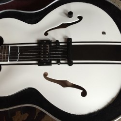 Rare ES 333 Tom Delonge Signature Semi Hollow Body White Black Stripe Jazz Electric Guitar Black Body Binding, Single Pickup, Black Hardware