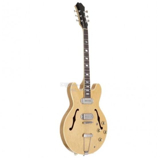 Custom JohnLennon Casino Natural Semi Hollow Body Jazz Electric Guitar Double F Hole Dog Ear Metal P90 Pickup Trapeze Tailpiece Rosewood Fingerboard