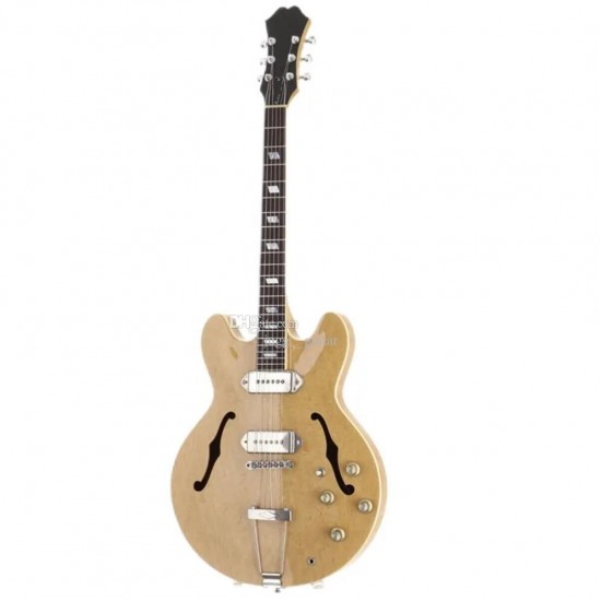 Custom JohnLennon Casino Natural Semi Hollow Body Jazz Electric Guitar Double F Hole Dog Ear Metal P90 Pickup Trapeze Tailpiece Rosewood Fingerboard