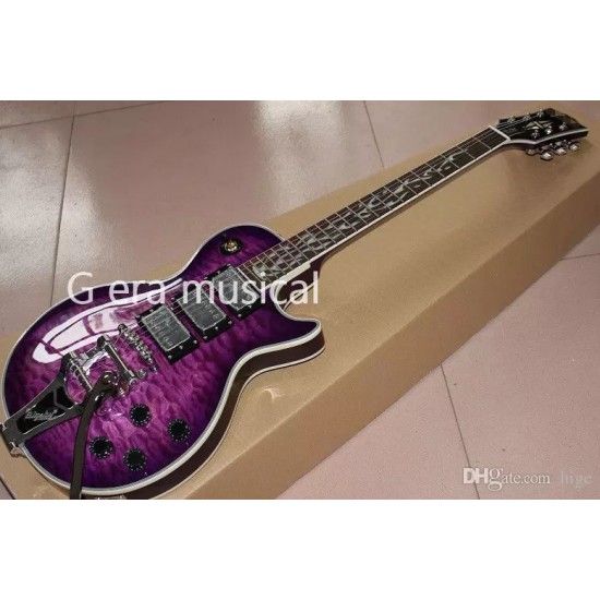 Custom Shop Trans Purple Quilted Maple Top Electric Guitar Bigs Birdge, Flame MOP Fingerboard Inlay, 3 Humbucker Pickups, Chrome Hardware