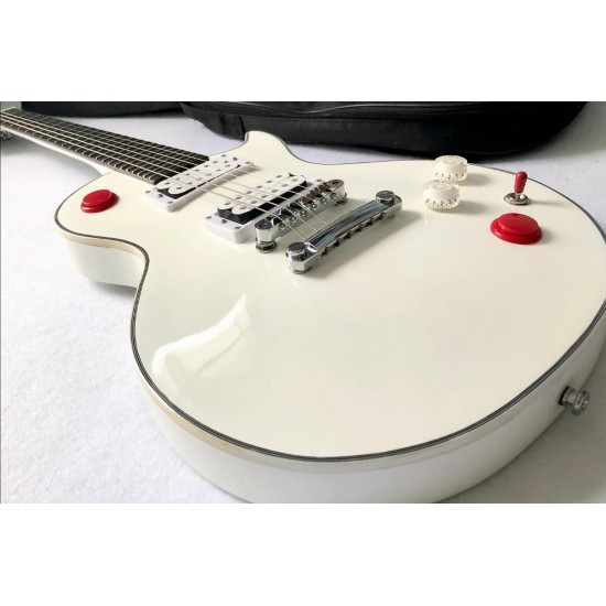 Kill Switch Buckethead Alpine White Electric Guitar Red Arcade Button Baritone Neck 24 Jumbo Frets No inlay Chrome Hardware Grover Tuners