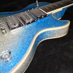 Rhxflame Custom Frehley Signature Big Sparkle Metallic Blue Burst Silver Electric Guitar Lighning Bolt Inlay 3 Pickups Mirror Back Cover Chrome Hardware