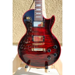 In Stock! Quilted Maple Top Black Red Widow Electric Guitar Ebony Fingerboard, Reddish Binding & Split Diamond Logo, EMG Pickups, BlackHardware