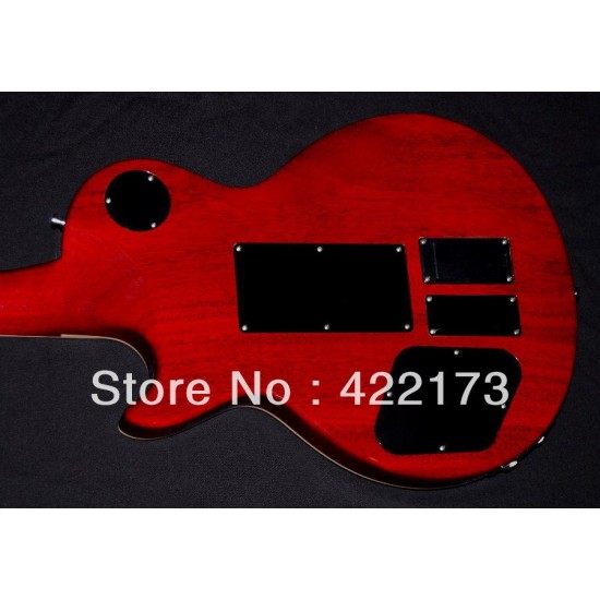 Custom Axcess Alex Lifeson LP Standard Flame Maple Top Crimson Electric Guitar Floyd Rose Tremolo Tailpiece 9V Battery Active Pickups