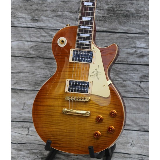 Custom 1959 Jimmy Page Number One JP No. 1 Cherry Sunburst Electric Guitar Little Pin Tone Pro Bridge, Flame Maple Top, Gold Grover Tuners