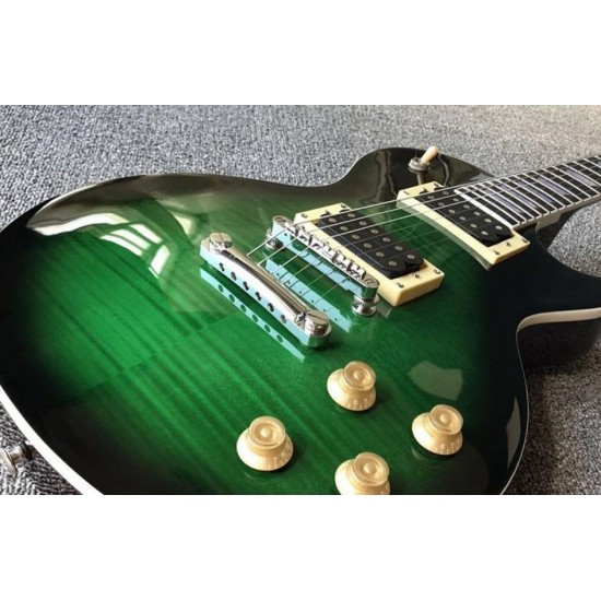 1959 Slash Anaconda Burst Flame Maple Top Green Electric Guitar Dark Brown Mahogany Body, Tuilp Tuners, Chibson Guitars